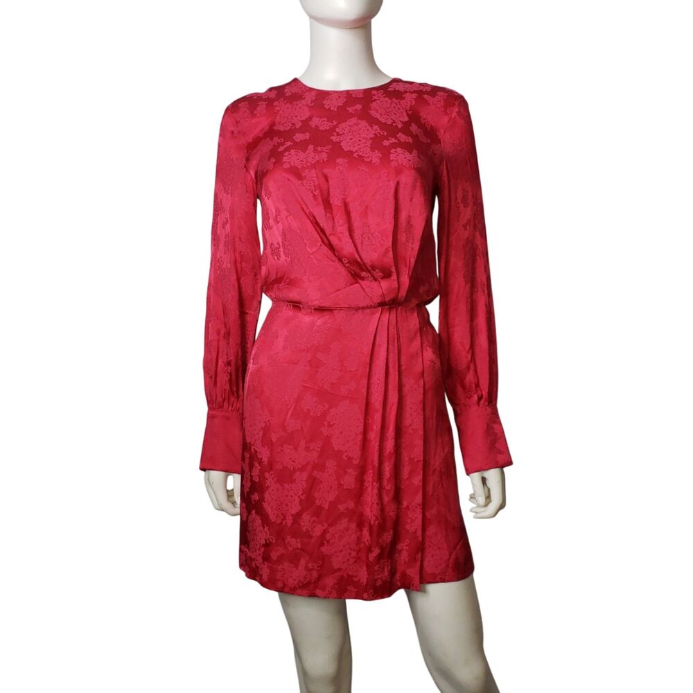 PARIS ATELIER Long Sleeve Open Back Satin Red Dress Womens Size 2 NEW